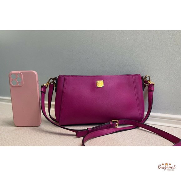 Authentic MCM Fuchsia Pink Saffiano Leather Small Shoulder/Crossbody Bag - Picture 5 of 13